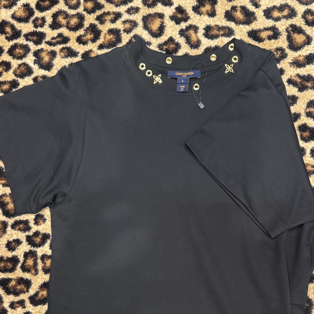 Louis Vuitton Black Tee with Gold Details